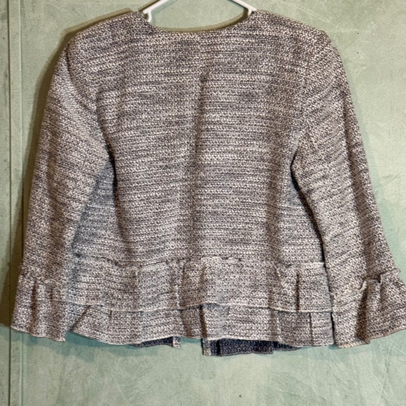 LOFT Black & White Cotton Tweed Open Front Blazer Jacket, Size 12 - Picture 6 of 6